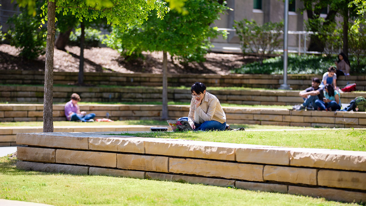 Students studying at TI Plaza