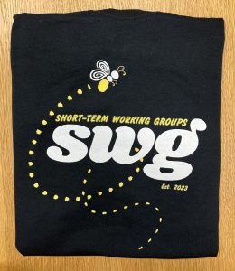 Black, white and yellow SWG T-shirt includes a drawing of a bee. 